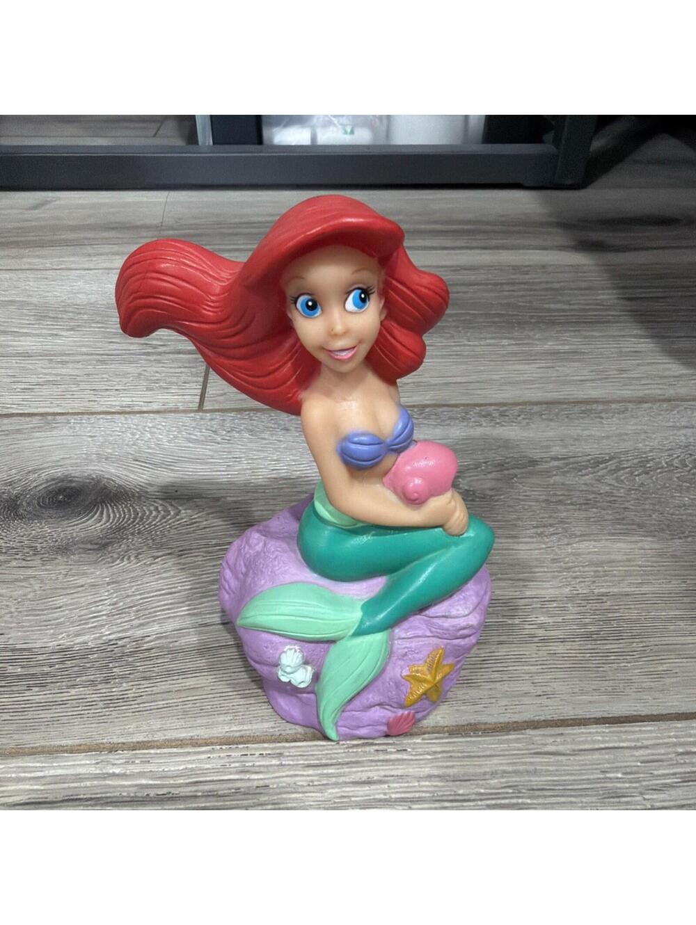 Disney VTG 90s Ariel Little Mermaid  Sitting on Rock W/Stopper Kids Piggy Bank